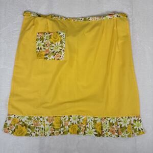 Vintage Half Apron Yellow/Green/Coral MCM 50s Pocket Retro Tie Floral Spring FS